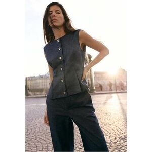 Zara Light Indico Linen Dart Vest and Cullotes Set